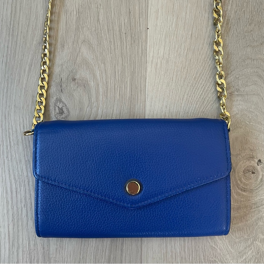 Stella & Max Blue Crossbody Wallet Purse Bag with Gold Chain Strap Club Festival